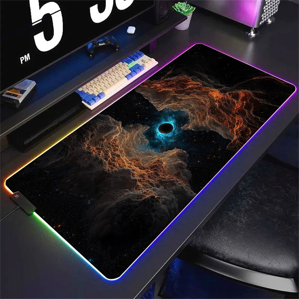 Universe RGB Gaming Mousepad Space Mouse Mats LED Large Gamer Backlit Mousepads XXL Keyboard Pads Luminous Deskmat Mouse Pad