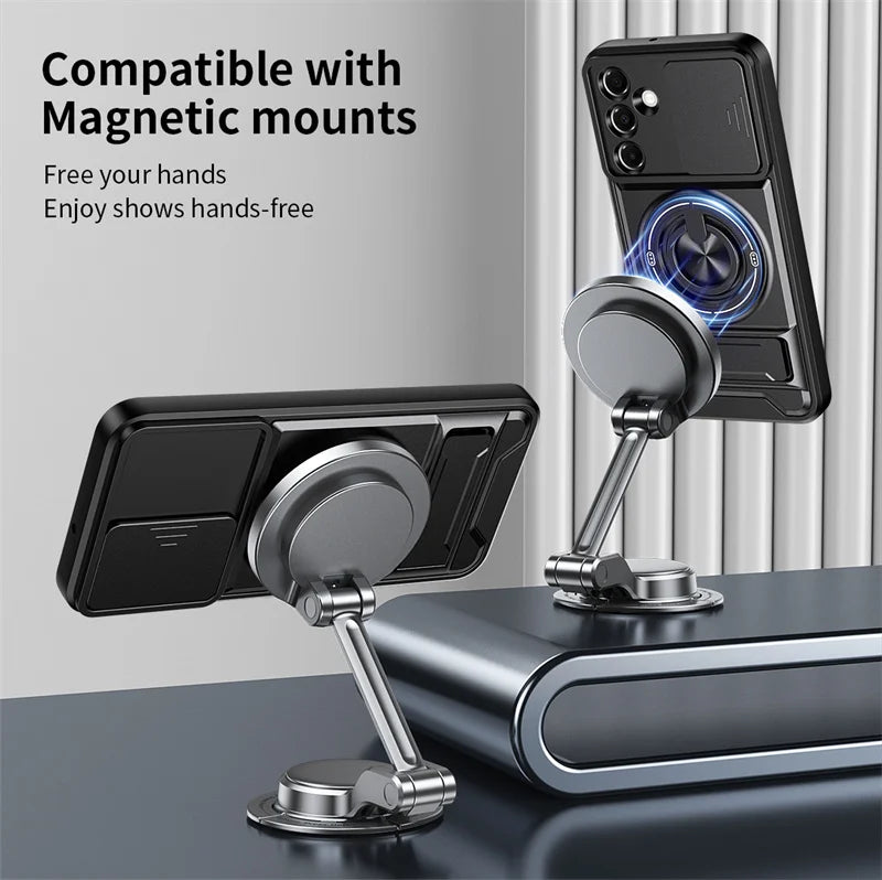 Case For Samsung Galaxy S26 S25 S24 S23 S22 Ultra PLus S26 Edge S25FE S24FE Armor Magnetic Stand Holder Ring Lens Protect Cover