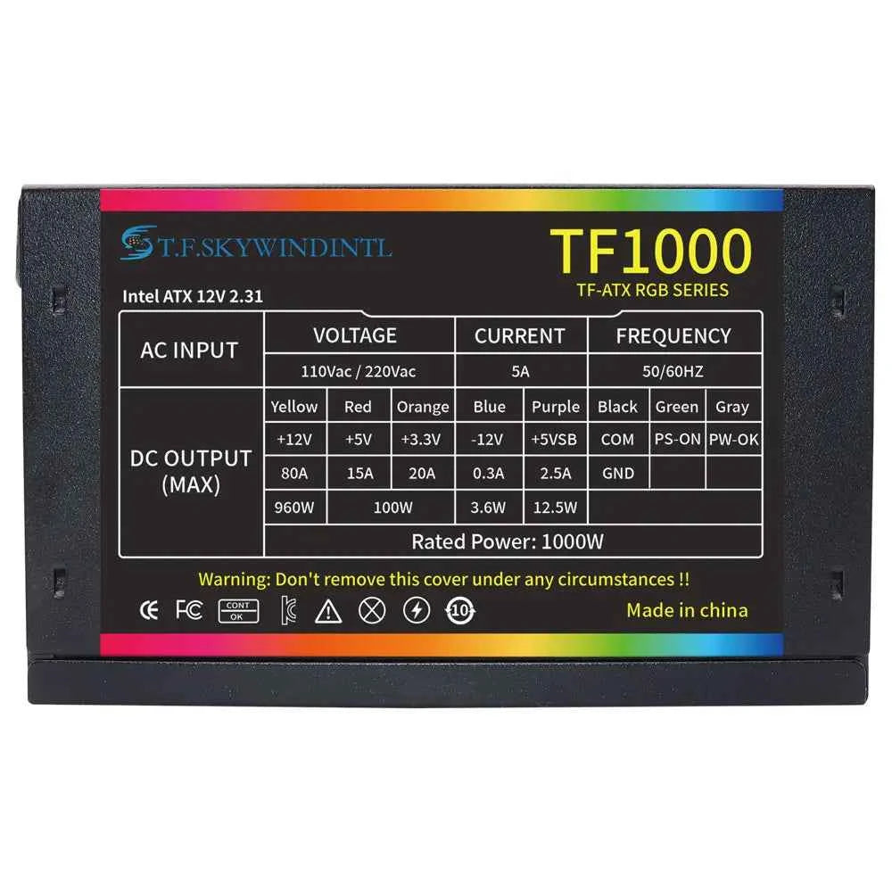 T.F.SKYWINDINTL Gold 1000W Computer TF1000 Full Modular PC Power Supply Medal Active PFC ATX