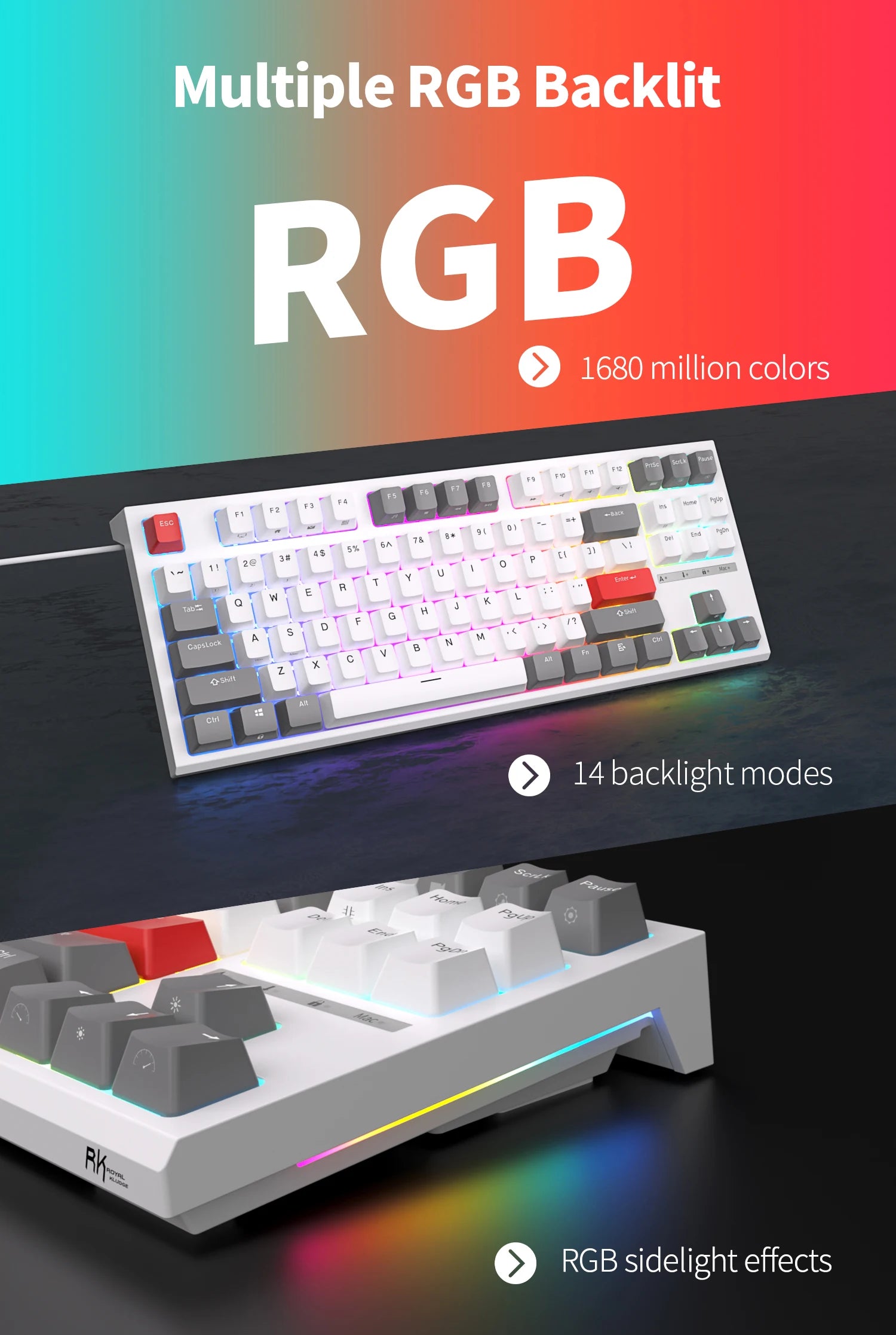 RK ROYAL KLUDGE R87 Russian Mechanical Keyboard 87 Keys RGB Backlit Hot-swappable Wired Gaming Keyboard Customised Keycaps