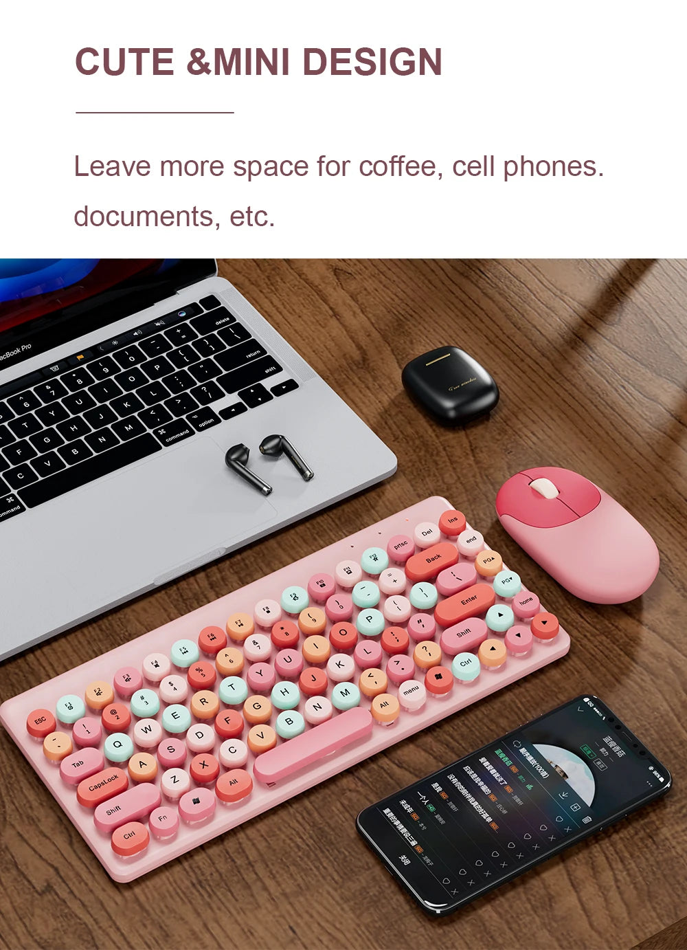 Wireless Mini Pink Keyboard Mouse Combo, 2.4G Portable Silent for PC Laptop Tablet iOS Android Windows, Hot Sale