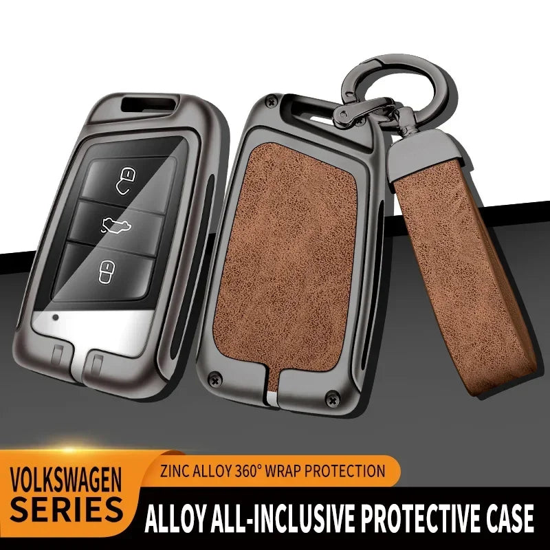 New Zinc Alloy Leather Car Key Case Cover Shell For VW Volkswagen Magotan Passat B8 Skoda Superb Kodiaq A7 Car Key Accessories