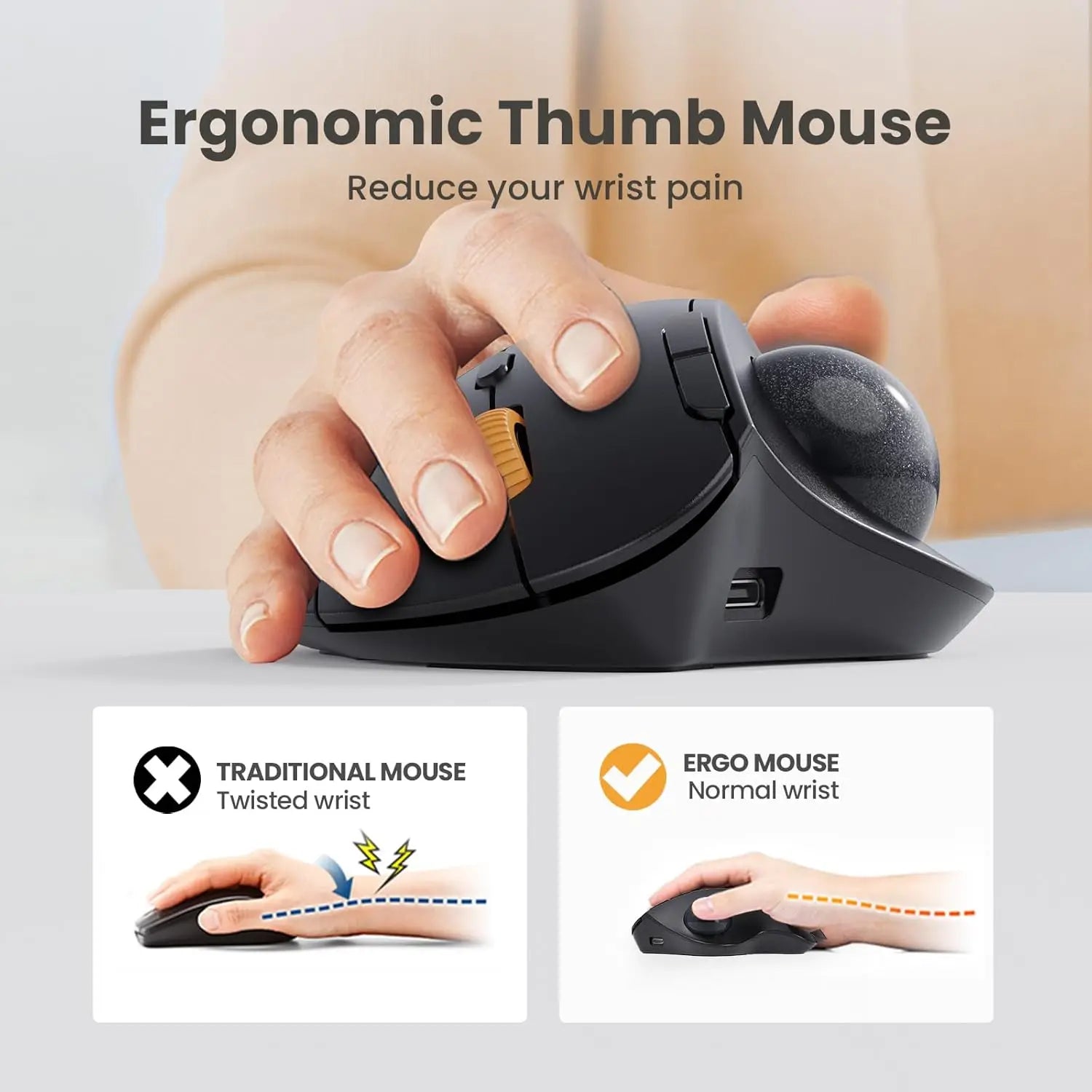 ProtoArc Wireless Trackball Mouse, EM04 Ergonomic Bluetooth Rollerball Rechargeable Computer Laptop Thumb Control Mouse