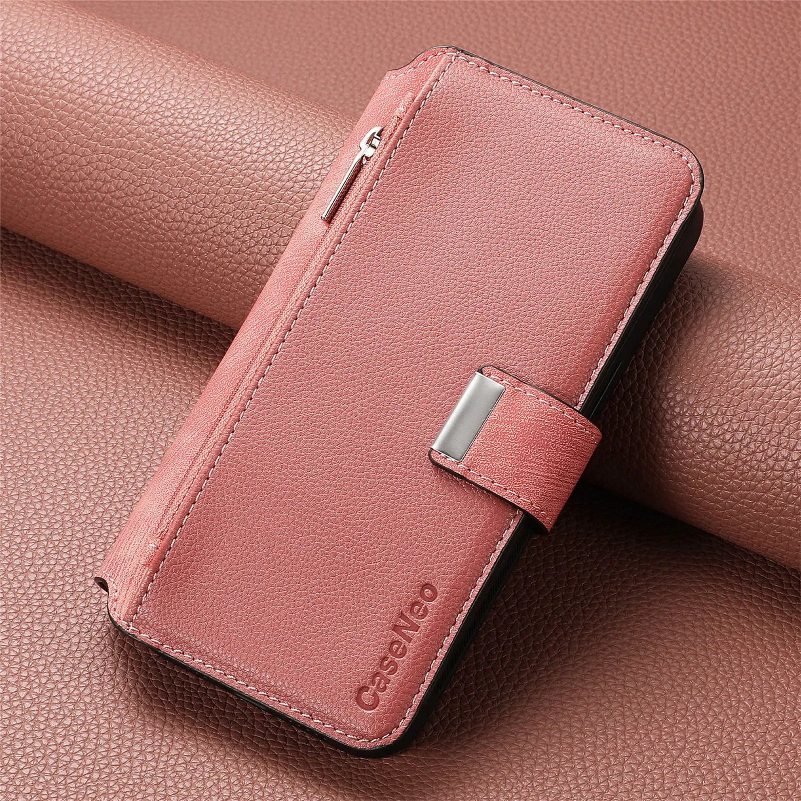 For iPhone 15 14 13 12 11 XS Max XR 8 7 6 Plus Wallet Case, Zipper Storage Design, Detachable Magnetic Flip Folio Cover