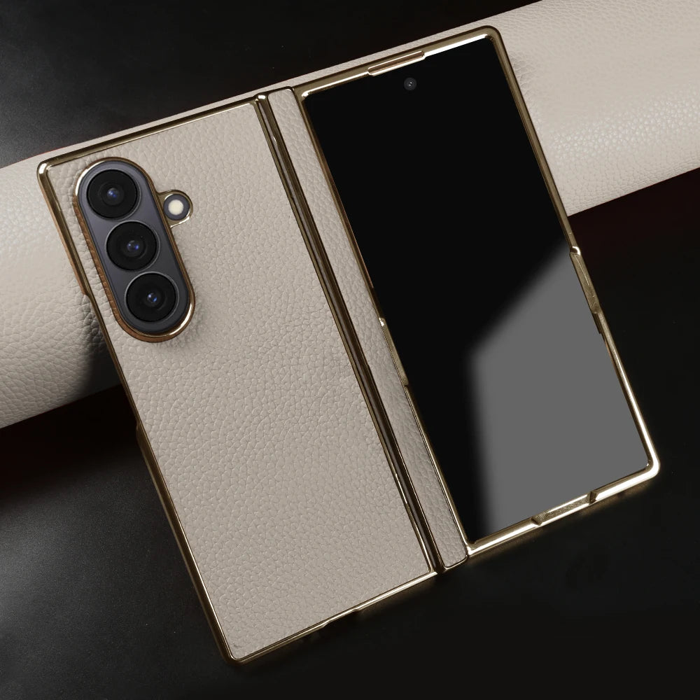 Genuine Leather Case For Samsung Galaxy Z Fold 7 6 5 4 3 fold4 fold3 Fold5 Fold6 Fold7 phone Cover Cases Fundas Coque Shell Capa