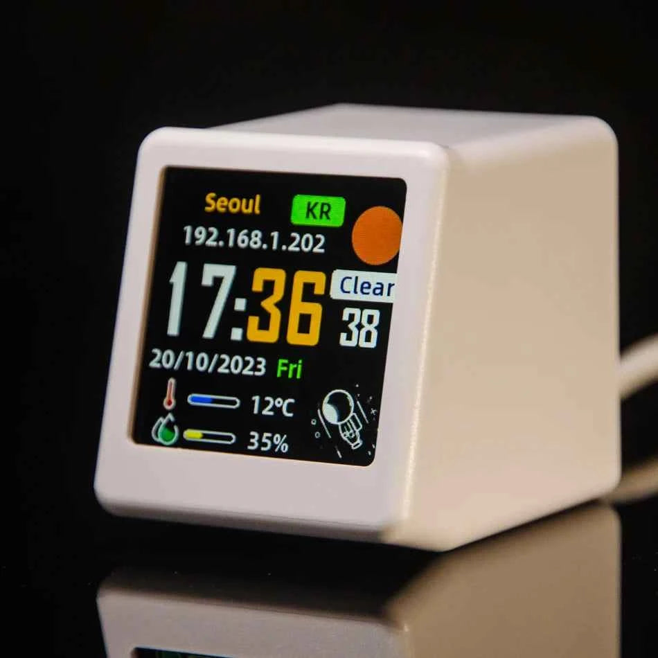 Super Cool Mini WiFi Desktop Weather Digital Clock Station with IPS LCD Screen Gadget for Decoration