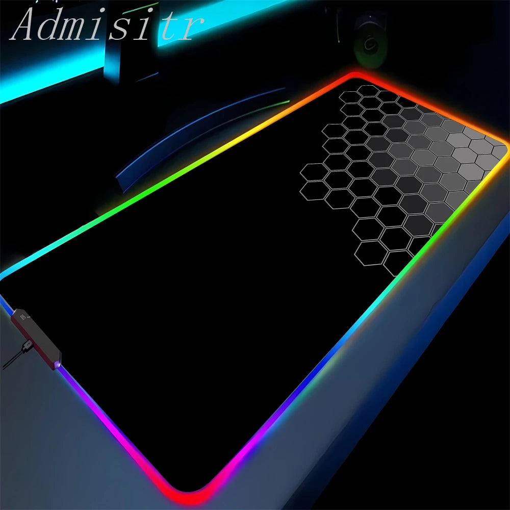Geometry Large RGB Gamer Mousepad 40x90cm Hexagon Mouse Mat Gaming Mousepads LED Keyboard Mats Luminous Desk Pads Mouse Pad