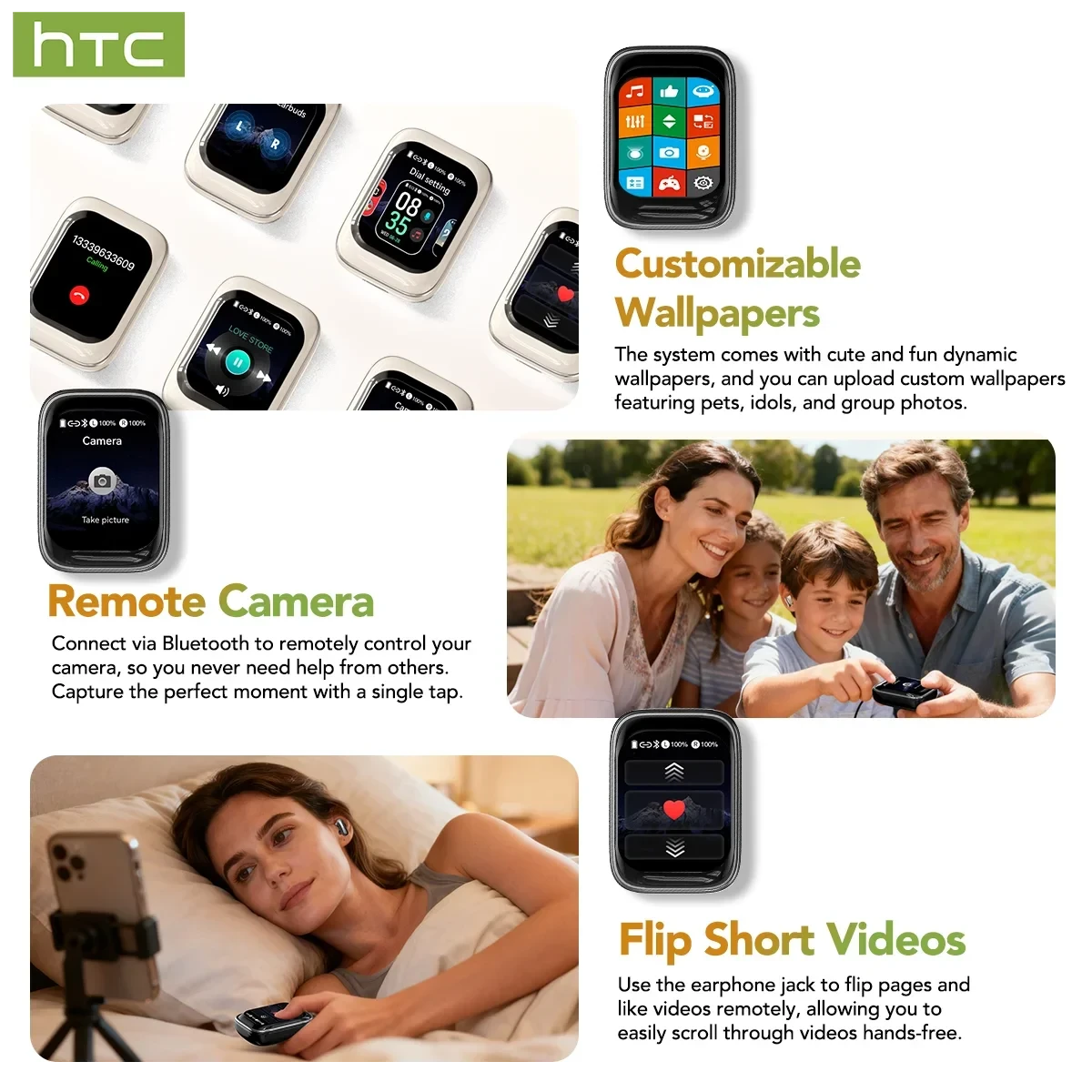 HTC NE48 Slider Headphones Wireless with a Colorful HD Display Touch Control In-Ear Bluetooth Earphones AI Translation Earbuds