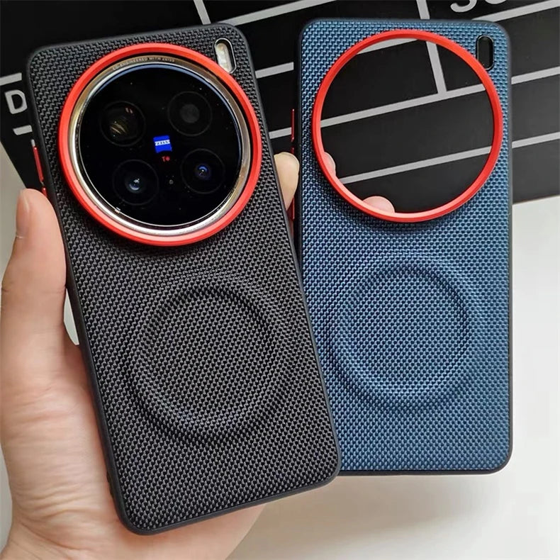 Magnetic Nylon Woven Case for Vivo X200/X200 Pro Mini/X200 Ultra/X300 Pro Matte Leather Skin-Friendly Shockproof Cover