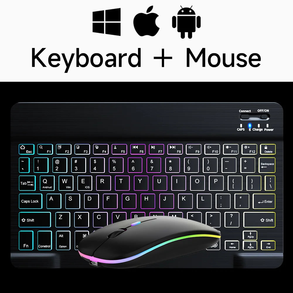 Wireless Bluetooth Backlit Keyboards RGB Colorful Gradient Luminous Mini Keyboard And Mouse Set For Apple Samsung Tablet