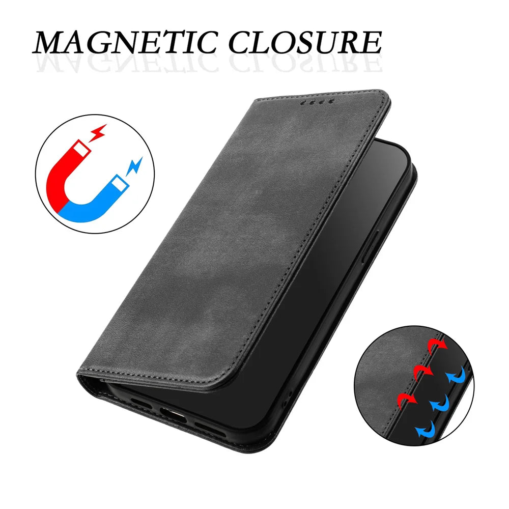 For iPhone 17 Pro Magnetic Wallet Flip Luxury Leather Case on For iPhone 17 16 15 14 13 12 11 Pro Max Plus 17 Air 16E Back Cover