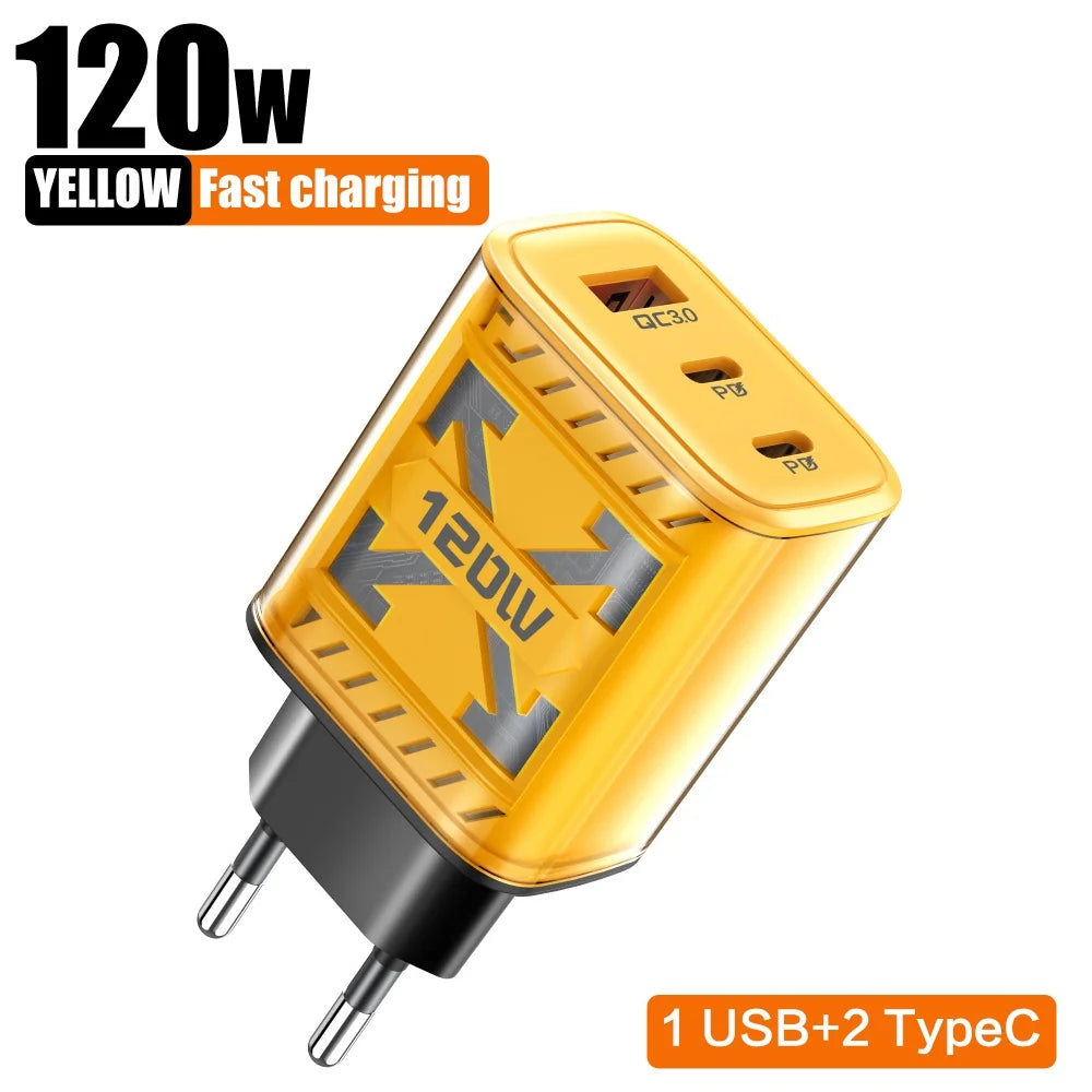 Multi Ports 120W Type C USB Fast Charging Charger Mobile Phone Adapter For iPhone Samsung Huawei Xiaomi PD Quick Charge Charger