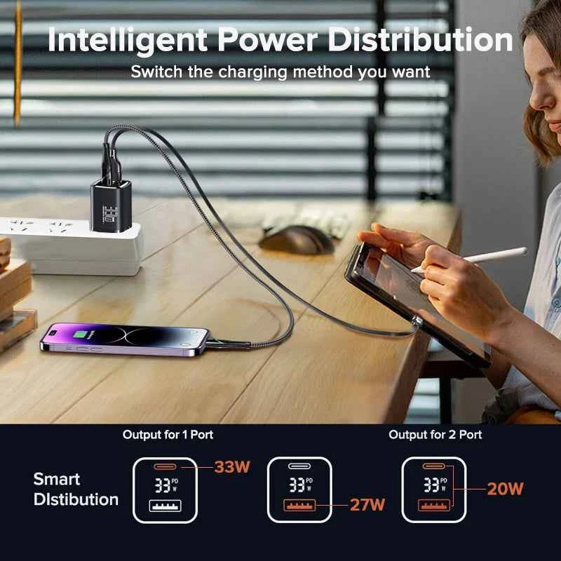 QOOVI 33W GaN Charger USB Type C Fast Charging Adapter Quick Charge QC3.0 PD USB-C Wall Charger For iPhone Samsung Xiaomi iPad