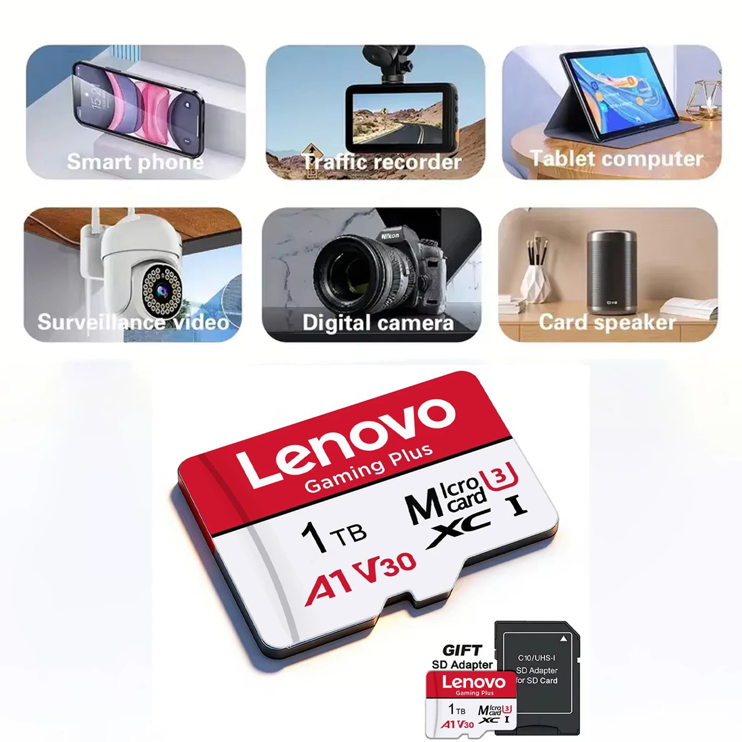 Lenovo SD Card 1TB High Speed Micro SD Card for Nintendo Switch 512GB 256GB 128GB U3 V30 Stable Performance SD Memory Card