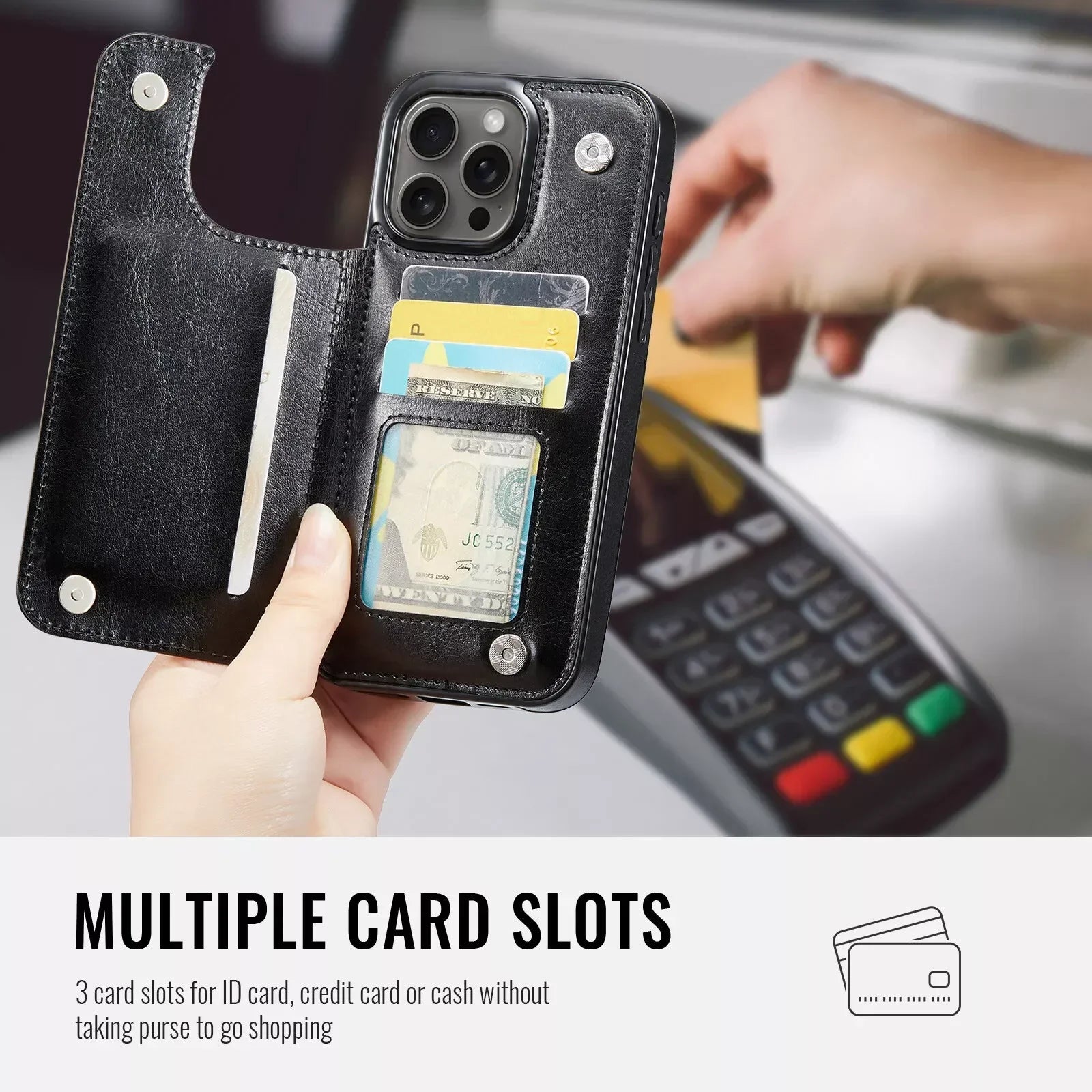 Wallet Card Holder Case for iPhone 16 15 14 13 12 11 Pro Max XS XR Leather Cover