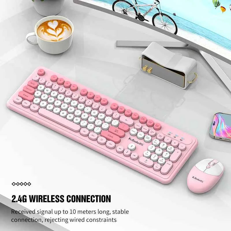 K-Snake WK200 Wireless Keyboard Mouse Set Cute Punk Keycap USB Wireless Business Keyboard Mouse Set Laptop Typing Office