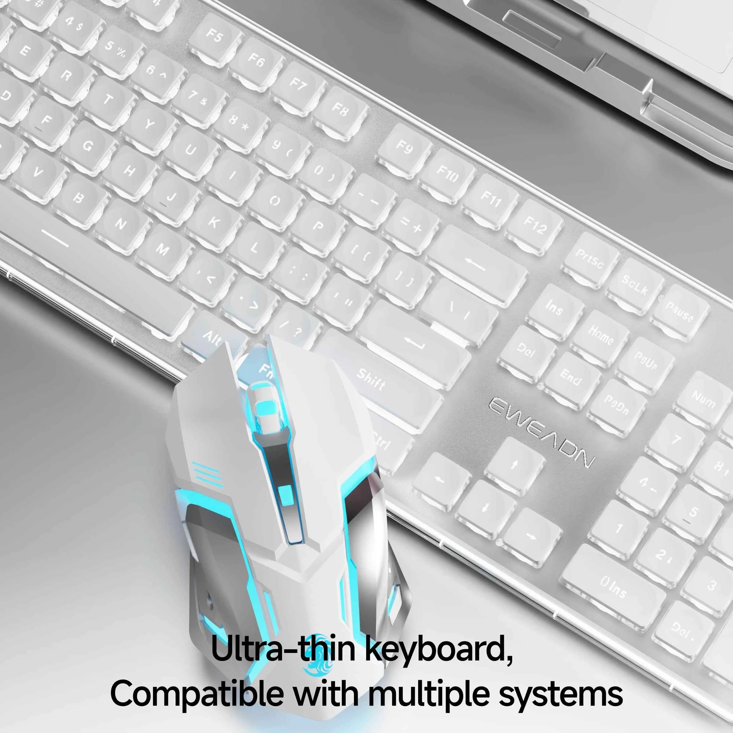 EWEADN Bluetooth Dual-Mode 2.4GHz Wireless Keyboard and Mouse Set, Ergonomic, Silent, Backlit, Gaming & Office, Green/Pink/White