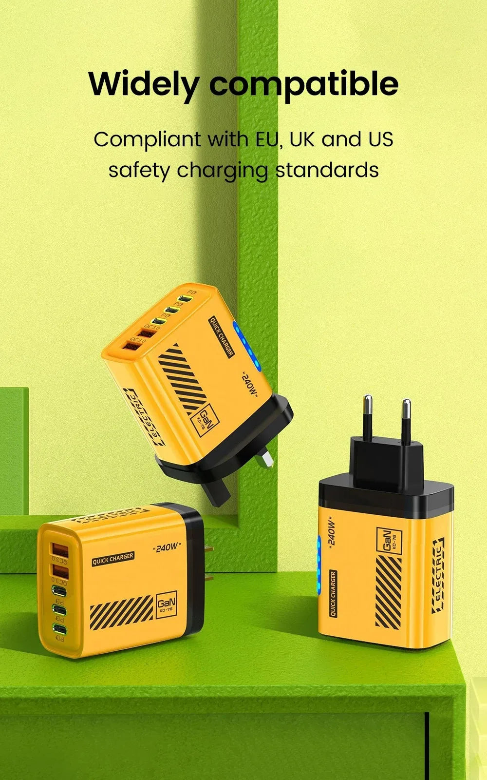 Desktop GaN Charger 240W 5-in-1 Fast Charging Charger 3PD 2USB for iPhone Samsung Xiaomi Tablet EU/US/UK Plug Wall Adapter
