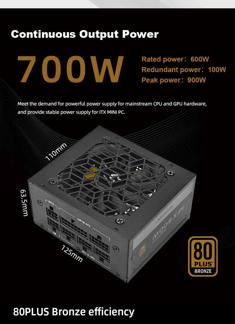 METALFISH Full-Modular SFX-500W 600W PSU 80Plus Bronze White Power Supply For Mini ITX Chassis Small Computer Case 100/220V
