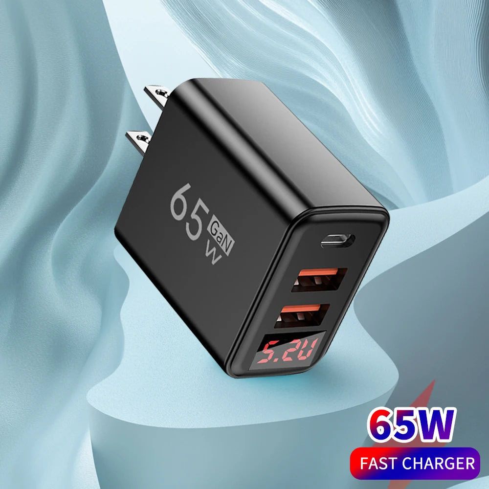 Type C USB 65W Fast Charger Mobile Phone Digital Display USB C Quick Charge 3.0 Wall Adapter For iPhone 14 Pro Oneplus Xiaomi 14