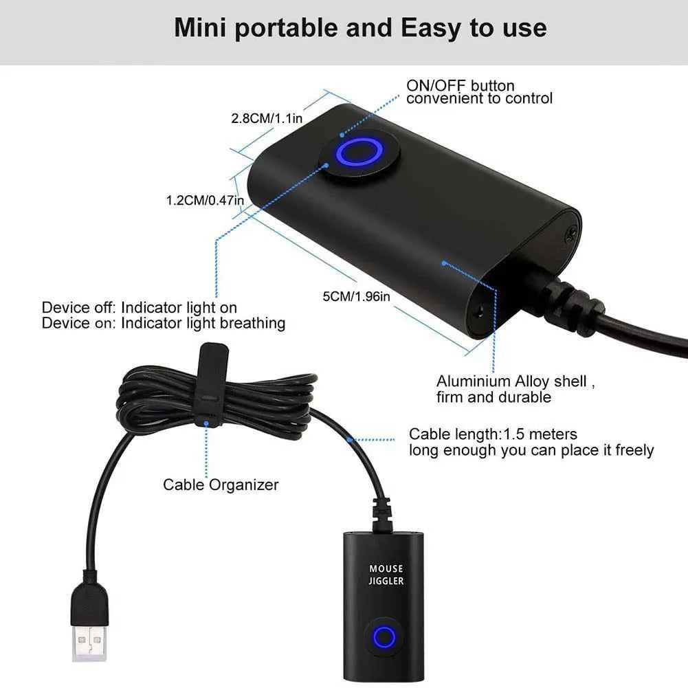 2 in 1 USB Type-C Mouse Jiggler Drive Free Automatic Computer Mouse Mover Jiggler Automatic Mouse Shaker Keeps Computer Awake