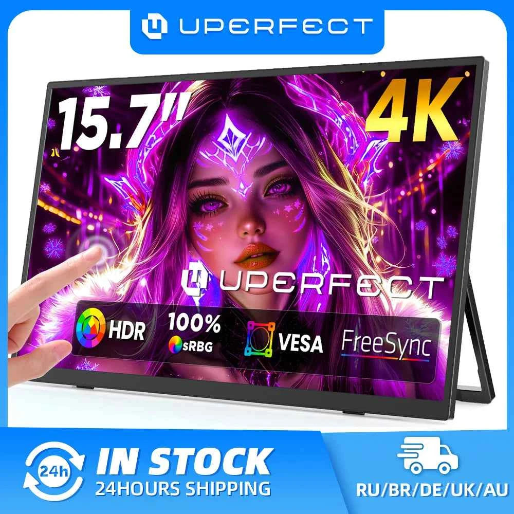 UPERFECT Touchscreen Portable Monitor 4K 15.6“ 100% SRGB Laptop Display IPS HDR HDMI USB-C Travel Gaming Screen for Mini PC Phon