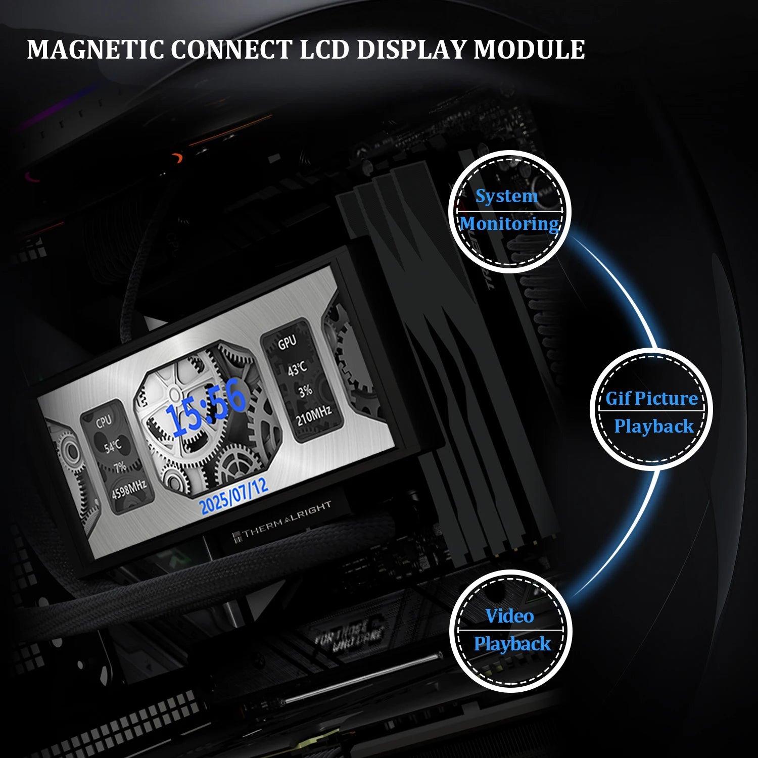 Thermalright TROFEO VISION 360 ARGB BLACK AIO CPU LIQUID COOLER 6.86-inch Full-color LCD Display High-performance Linked-ring