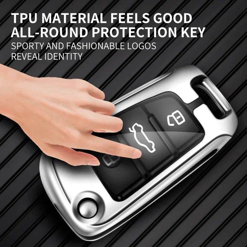Zinc Alloy Leather Car Remote Control Key Case Cover Holder Shell For Audi A3 8P 8V 8L S3 RS3 Custom LOGO Protected Keychain Bag