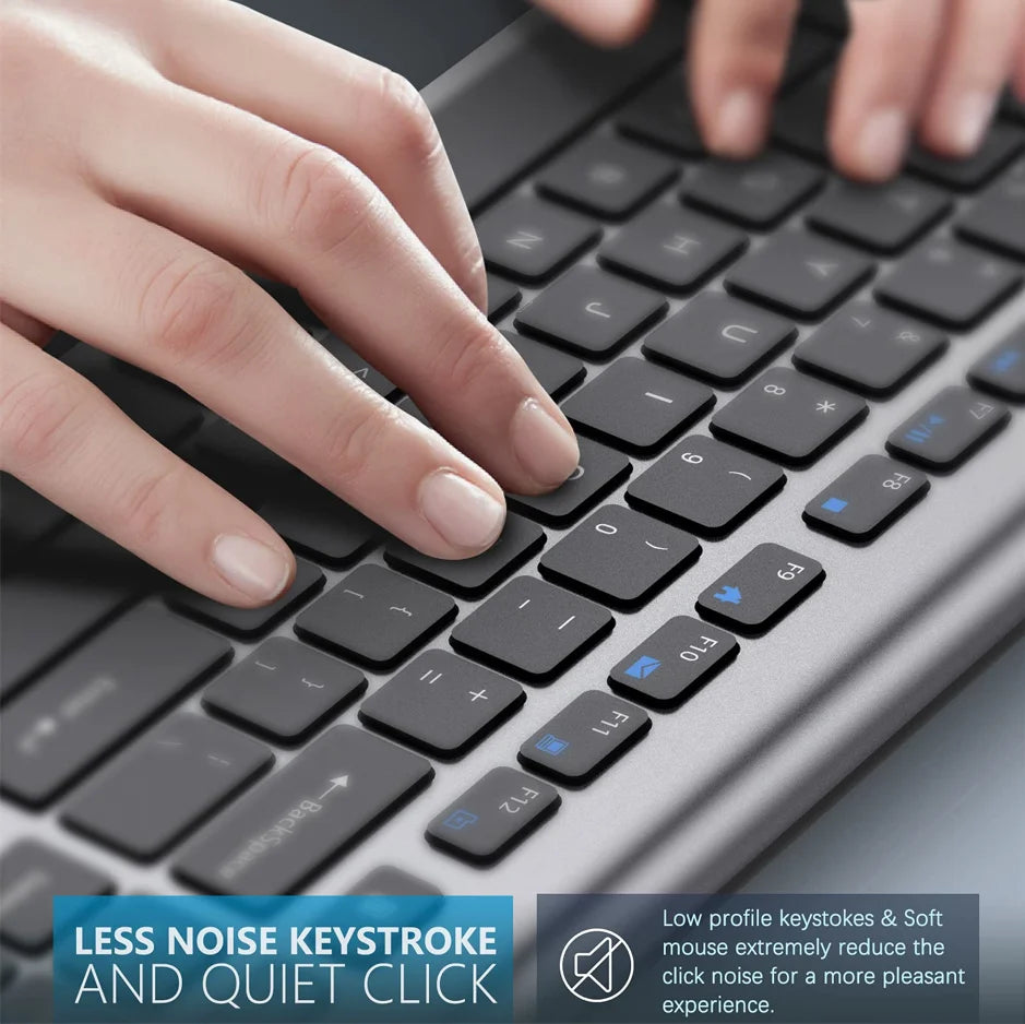Wireless Keyboard and Mouse Combo Rechargeable 2.4G USB Ultra Slim Full Size Keyboard & Mouse Set,France/Germany/Spain/US Layout