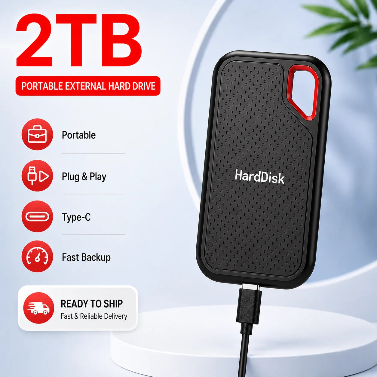 External Portable SSD 1TB Solid State Hard Drive 2TB Reliable Data Storage Disk for  PC/Mac/Phone