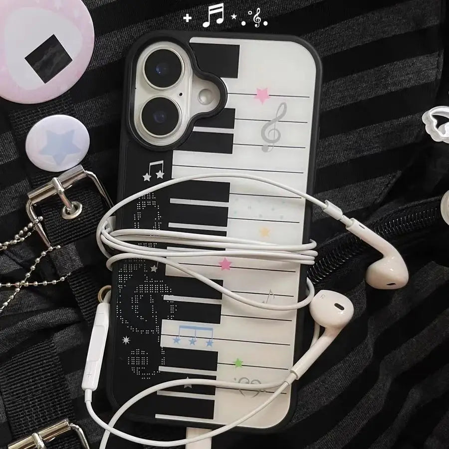 ins Art Piano Key Notes Creative Exquisite Cute Phone Case For iPhone 16 15 14 13 12 11 Pro Max Plus Y2K Kawaii Cover