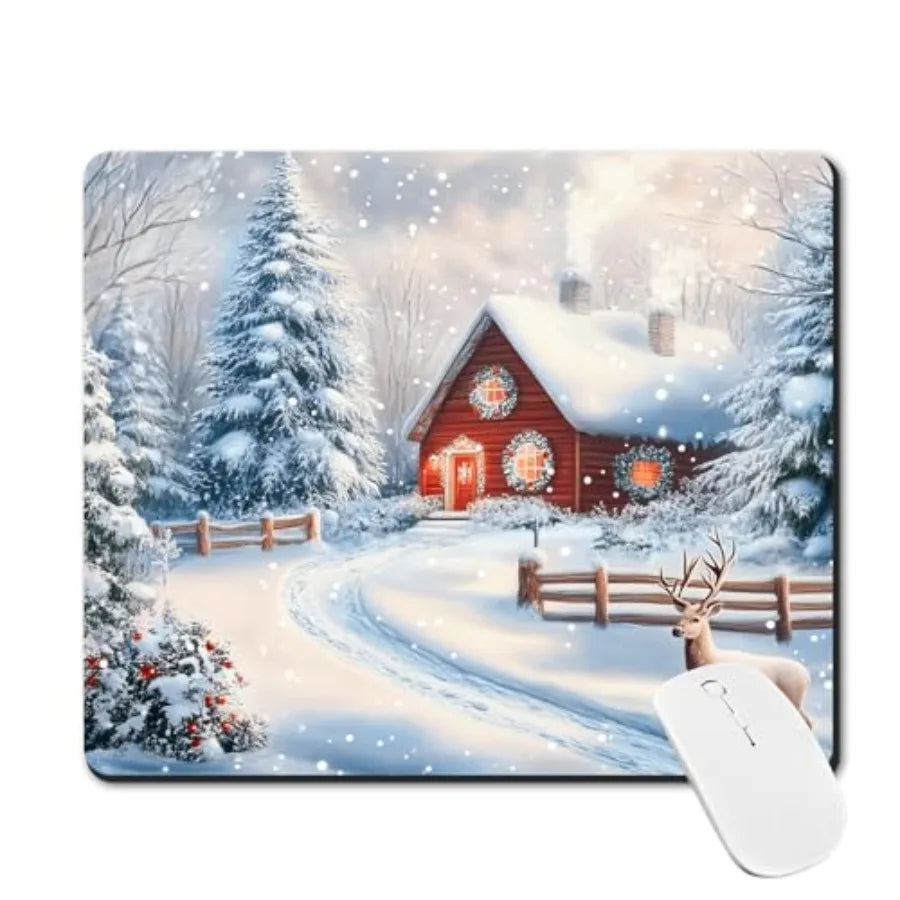 Mouse Pad, Winter Snowy Scenery Patterned Mousepad Non-Slip Rubber Base Mouse Mat Waterproof Gaming Mouse Pad for Wireless Mous