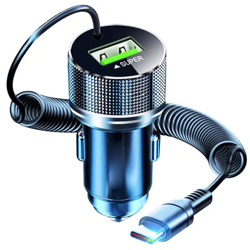 EDEBA Metal USB Car Charger with Type C Cable 12V Super Fast Charging Vehicle Adapter 2 in 1 for iPhone Samsung Huawei VIVO OPPO