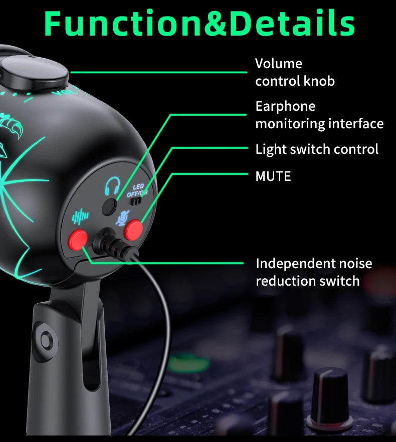 USB Microphone Play Gaming Mic for PC Mac PS4/5 Podcast Microphone with RGB Mute Monitor Noise Reduction for Recording Streaming