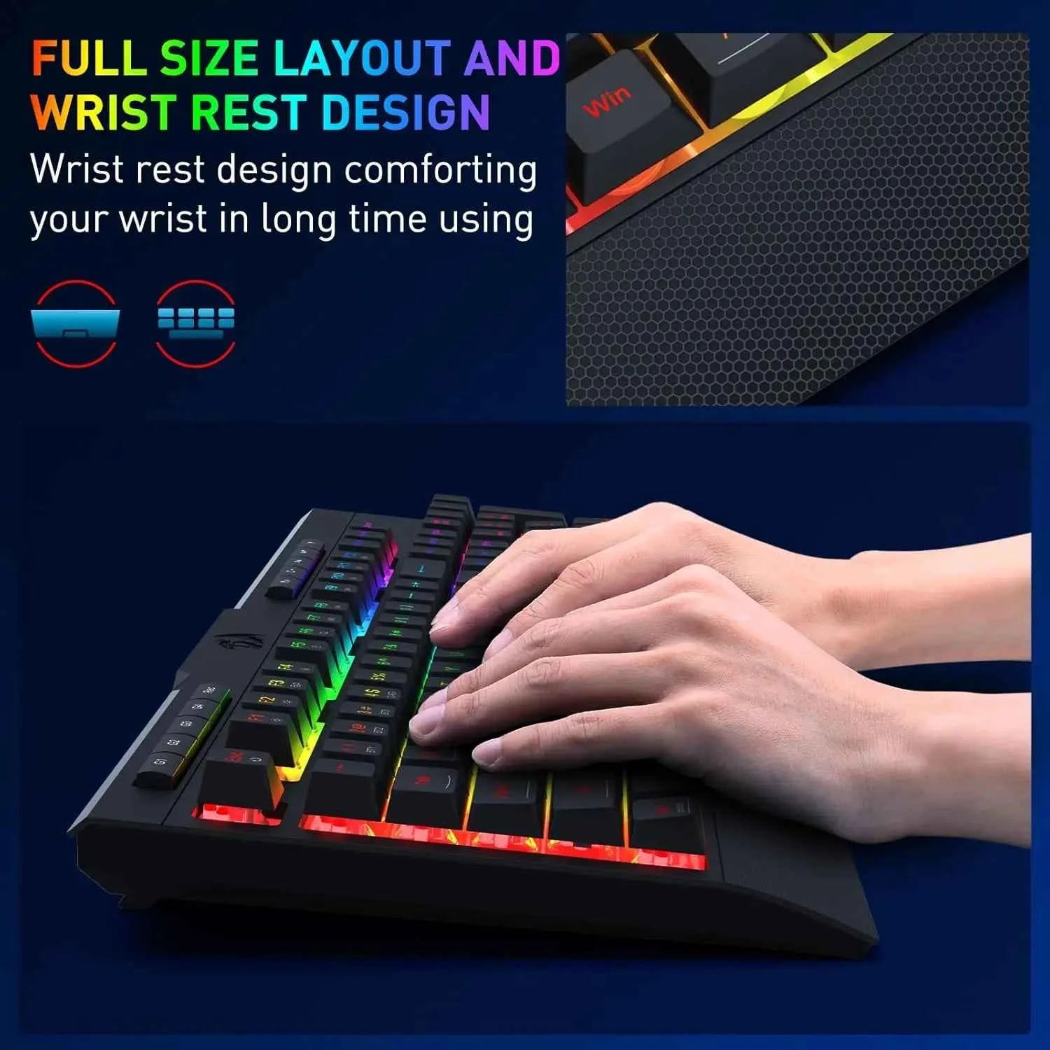 Redragon S151 PRO 3-Mode Wilreess Gaming Keyboard & Mouse Combo, 104 Keys K525 RGB Membrane Keyboard