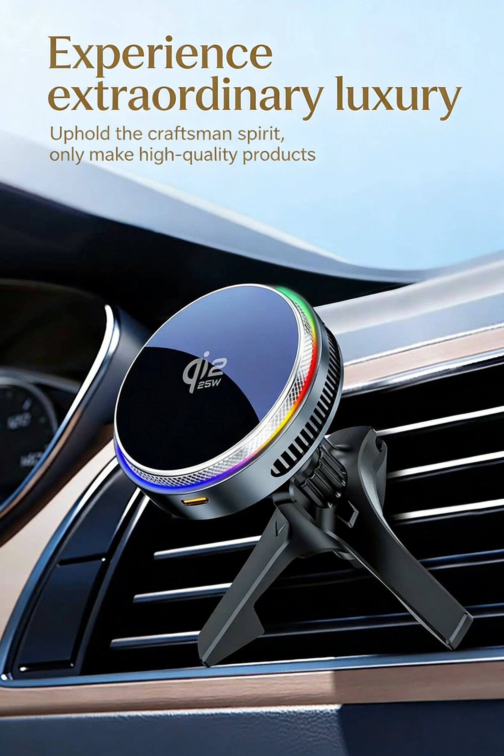 ACEFAST Qi2 25W Magnetic Wireless Car Charger Air Cooling Magnetic RGB Light Phone Holder with Car Lighter Charger For iPhone 17