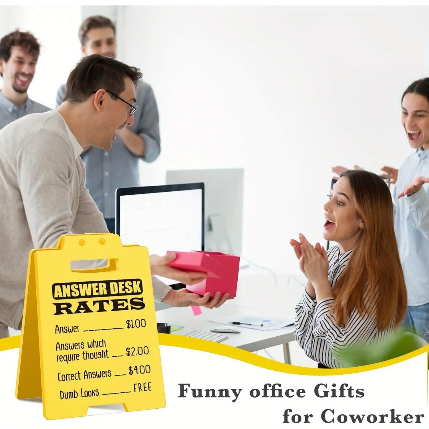 Funny Answer Desk Rates Sign - Fun Desk Accessories for Work, Humorous Sarcastic Gifts for Coworkers, Employees, Teammate - Cool