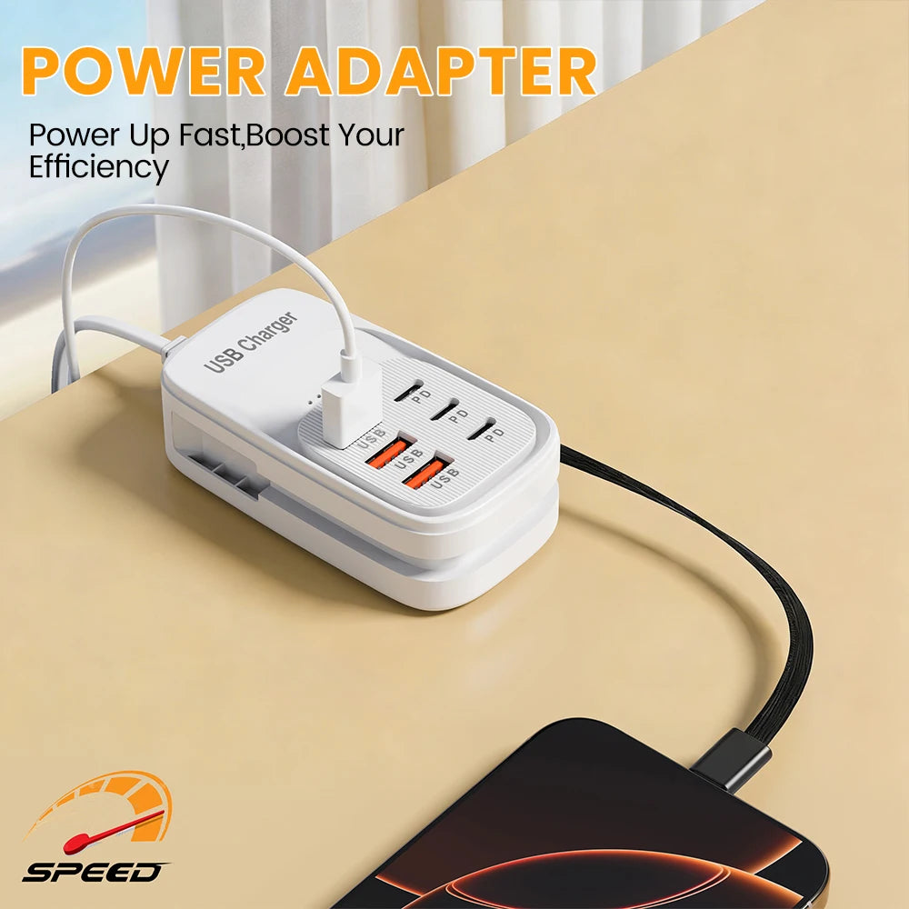 Fast USB Charger 6 in 1 Power Strip Desktop Charging Station Fast Charging Cord EU/UK/US Plug USB HUB Adapter Socket 3PD 3USB iphone charger
