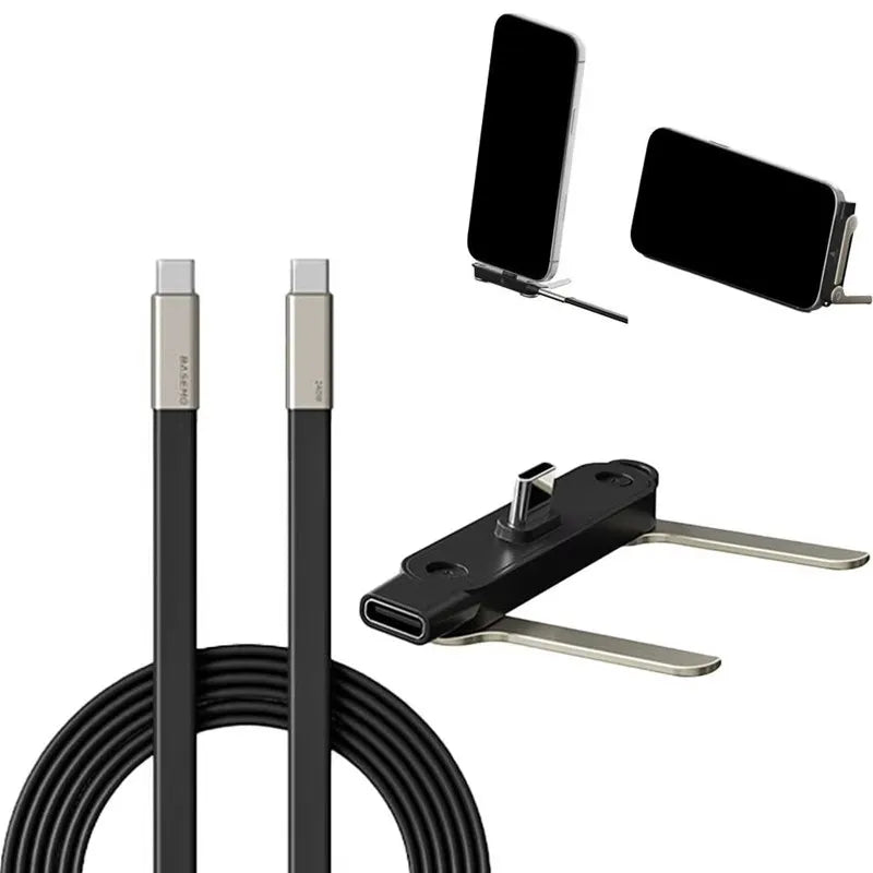 240W PD Type C Fast Charging Cable Foldable Bracket 2-in-1 Data Cable Phone Stand Charge Wire For iPhone Macbook Xiaomi Samsung