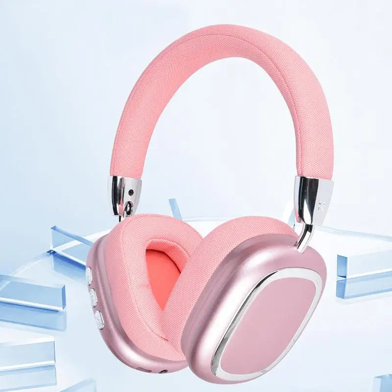 Foldable Over Ear Bluetooth Headphones Pink Stereo Wireless Headset with Microphone Support TF Card for Gaming Music