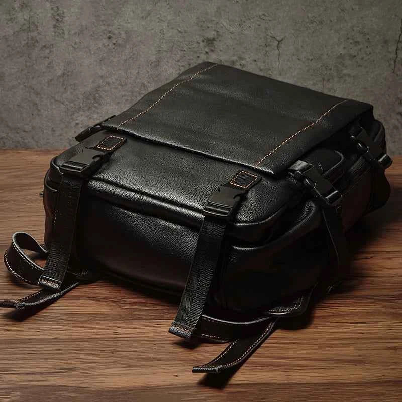 NUKA Men Top Grain Leather Backpack 15 Inch Laptop Bag For Daily Commute Travel Outdoor Hiking Genuine Leather Durable Rucksack