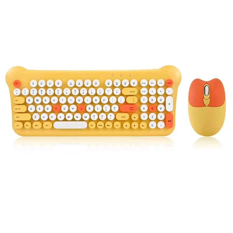 2.4G Wireless Keyboard Mouse Combo Mixed Color 98 Key Keyboard Mouse Set with Round Punk Keycaps Colorful Wireless Keyboard Mous