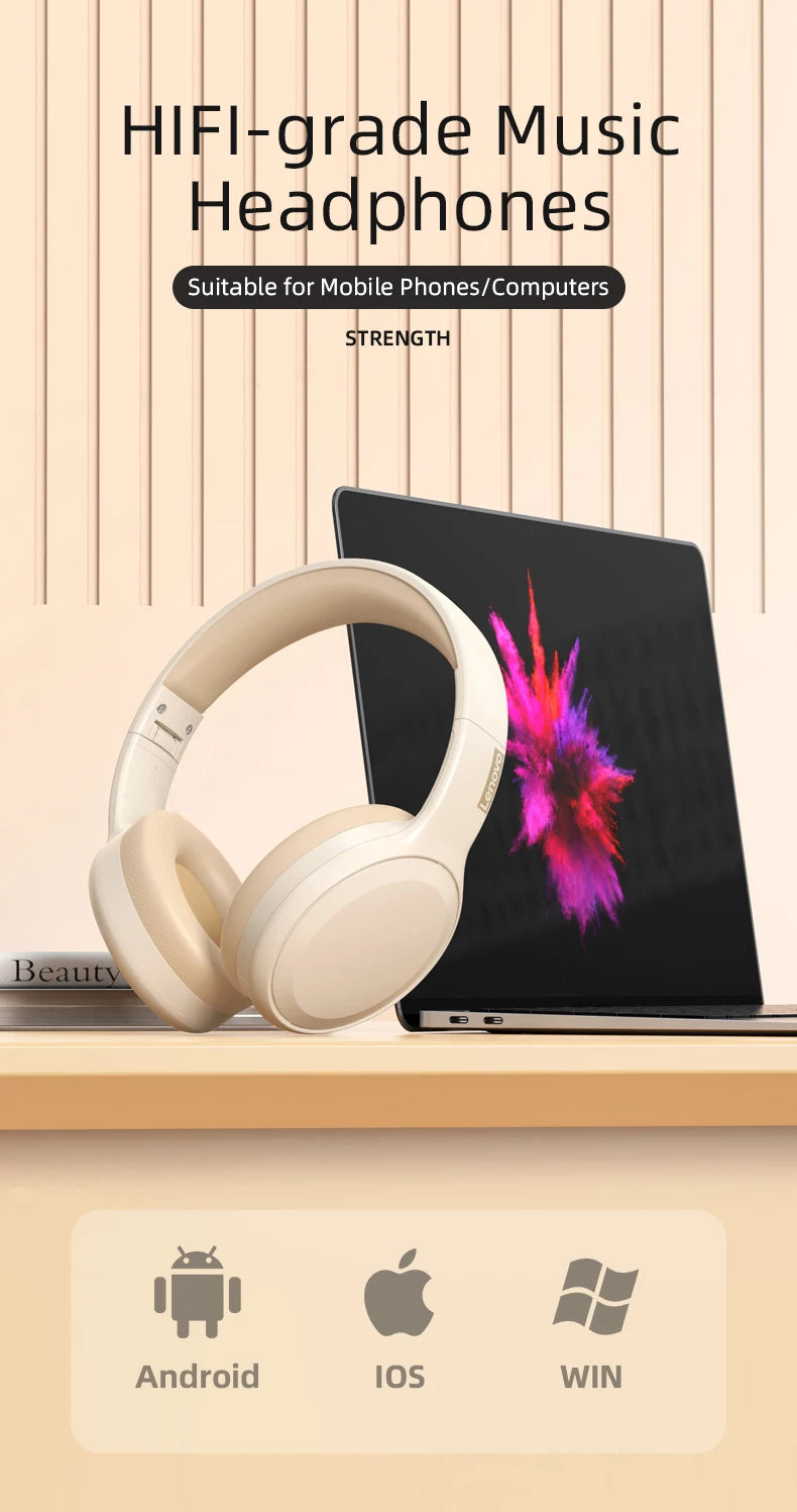 Lenovo TH30 Wireless Bluetooth Headphones with Headwear Earmuffs, Sports Earphones, Esports Games with Microphone