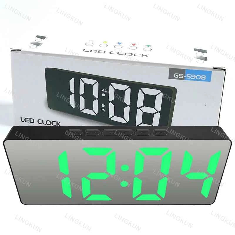 Electronic Alarm Clock Noiseless Design Digital LED Large Display Mirror Electronic Clock Digital Alarm Clock LED Mirror Clocks