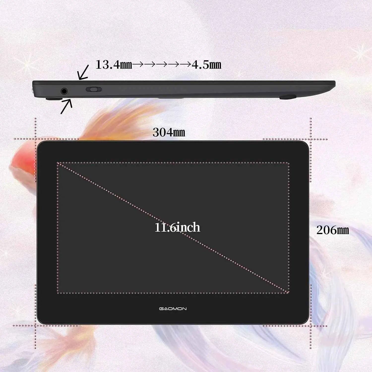 Gaomon PD1220 Pen Display Graphics Tablet with 11.6 inch 86% NTSC Screen AG Glass Eye Protective Monitor for Artist Beginner