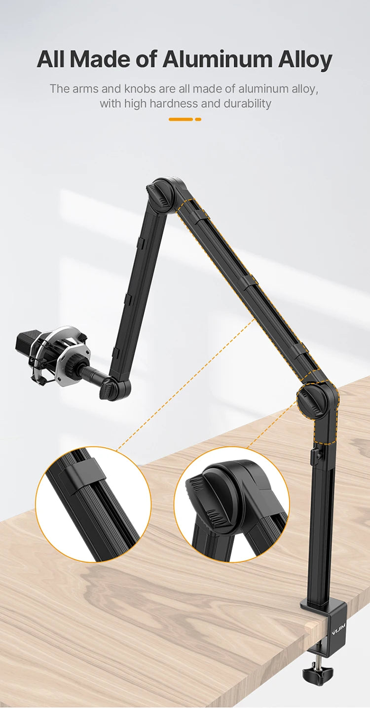 Vijim LS24/LS25 Microphone Boom Arm Stand – Heavy Duty Adjustable Desk Mount for Blue Yeti, DSLR Camera, Smartphone & Streaming Setup