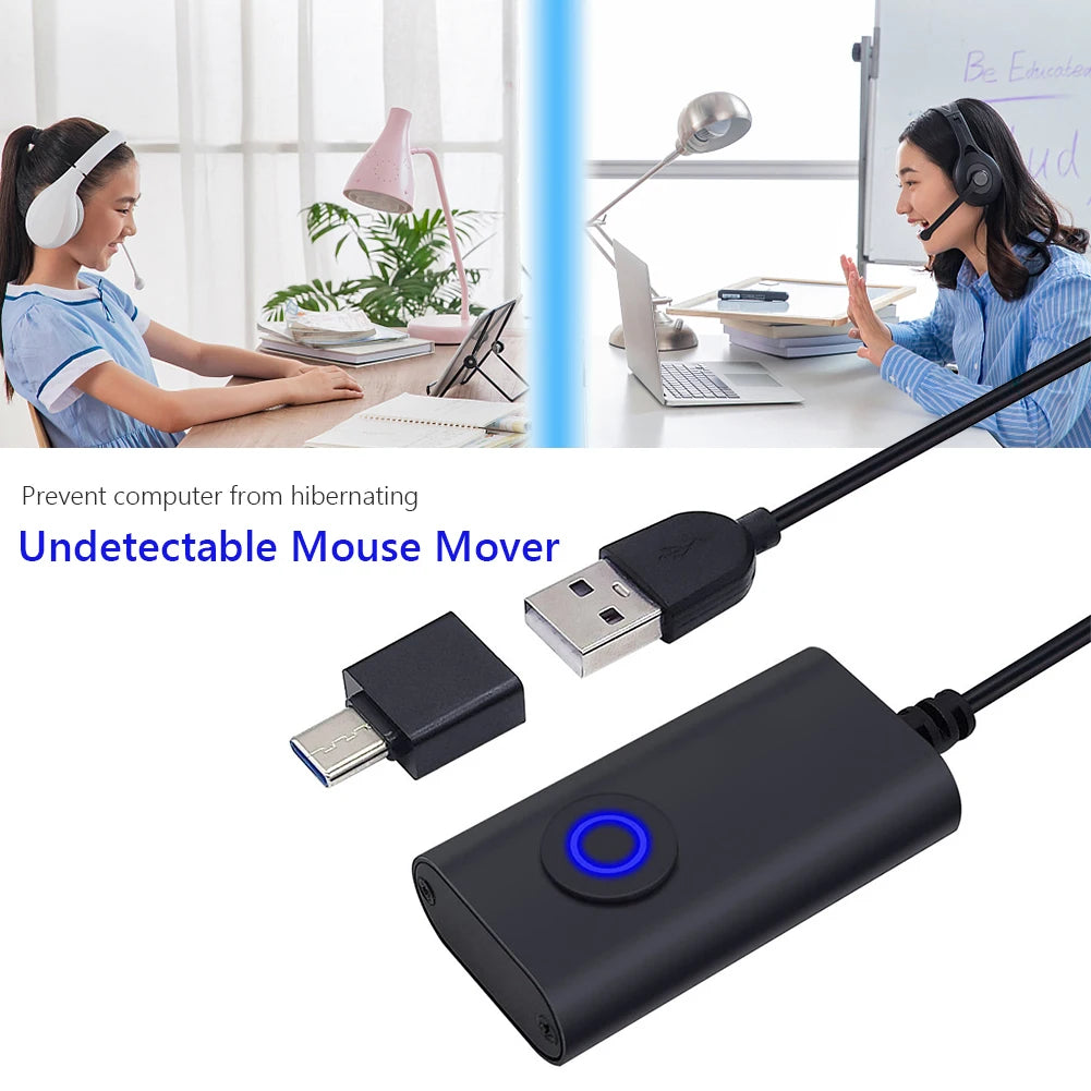2 in 1 USB Type-C Mouse Jiggler Drive Free Automatic Computer Mouse Mover Jiggler Automatic Mouse Shaker Keeps Computer Awake