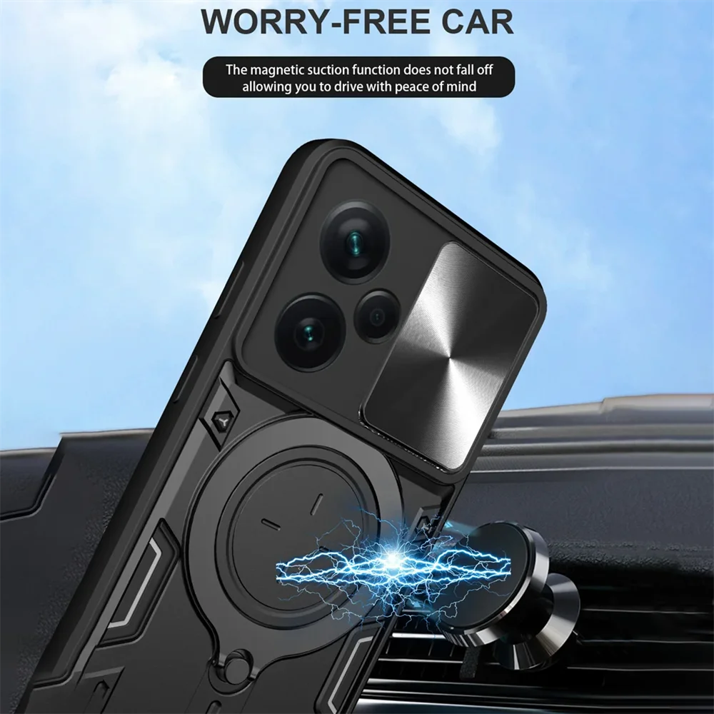 Camera Slide Protect Case For Xiaomi Redmi Note 13 12 11 10 Pro Plus Redmi Note 12S 11S 13C 12C 9 For Magnetic Ring Holder Cover