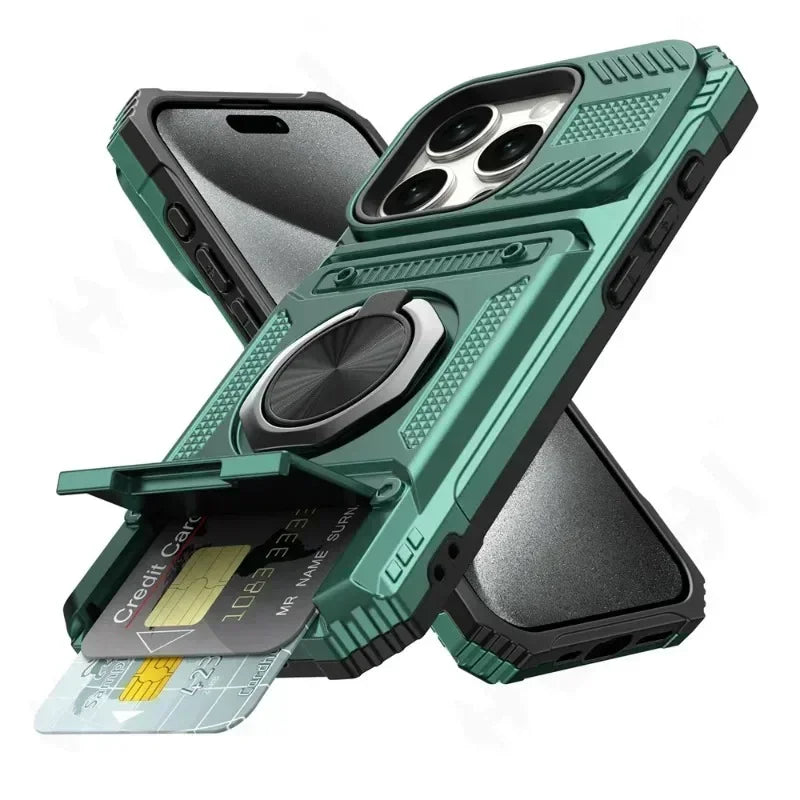 Case For iPhone 11 13 14 15 16 Pro Max 14 15 16 Plus 11 Magnetic Rotated Ring Kickstand Heavy Duty Drop Protection Wallet Cover