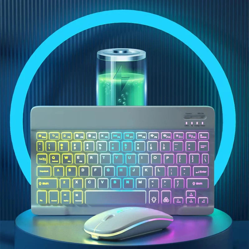 Wireless Bluetooth Backlit Keyboards RGB Colorful Gradient Luminous Mini Keyboard And Mouse Set For Apple Samsung Tablet